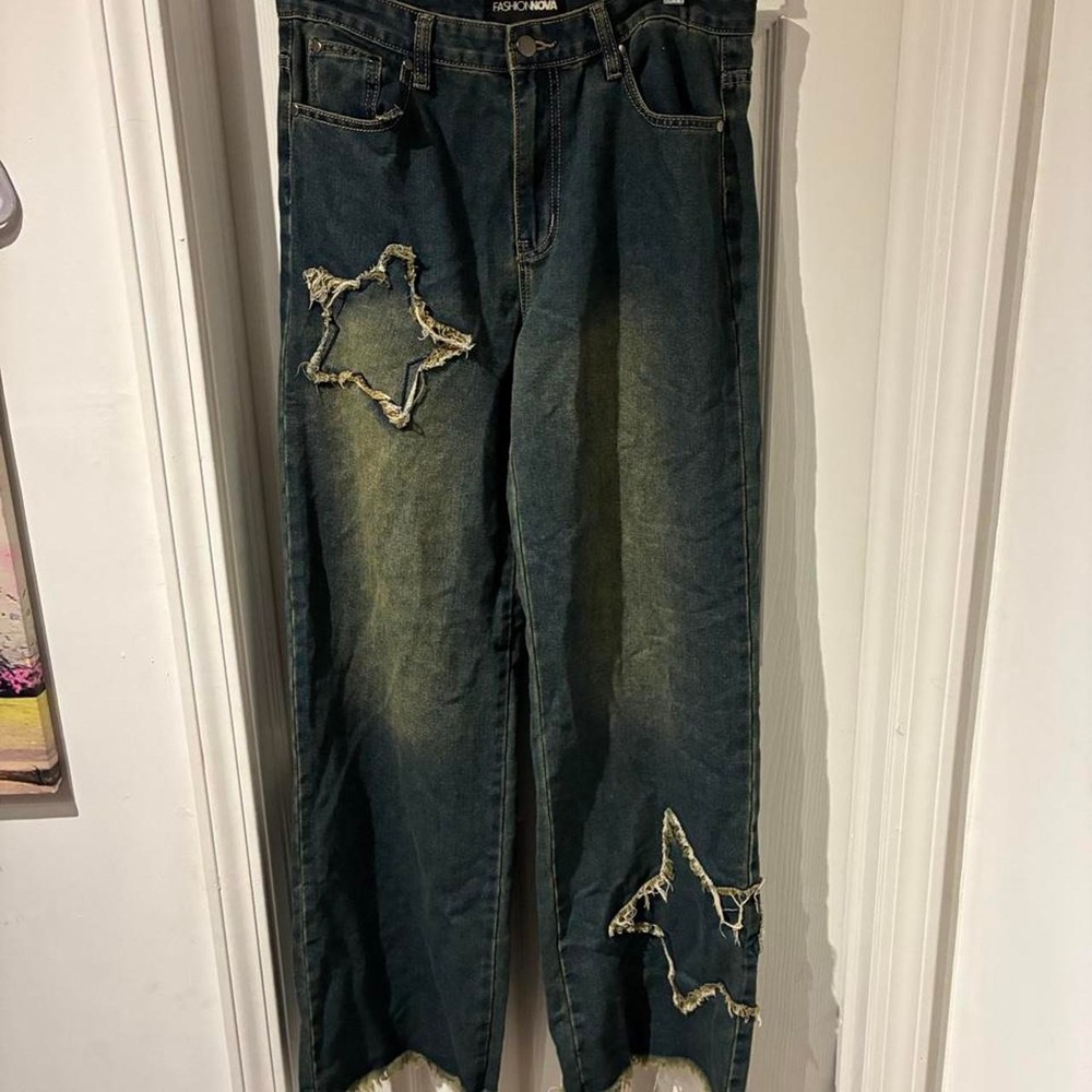 Fashion Nova Dark Wash Star Pattern Jeans - Size 9